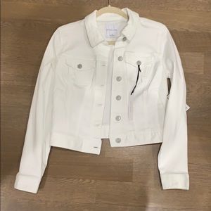 Celebrity pink white denim jacket